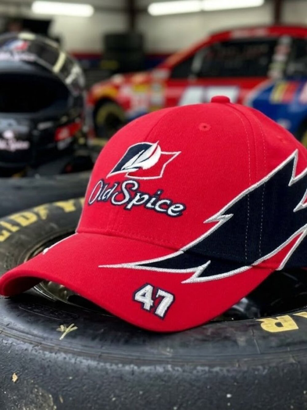 Talladega Nights Old Spice Hat Cal Naughton Jr 47 Racing Red Embroidered Cap New
